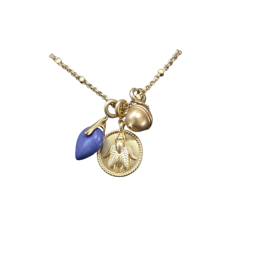 Lucky Brand Gold Necklace with Blue and Gold Charms